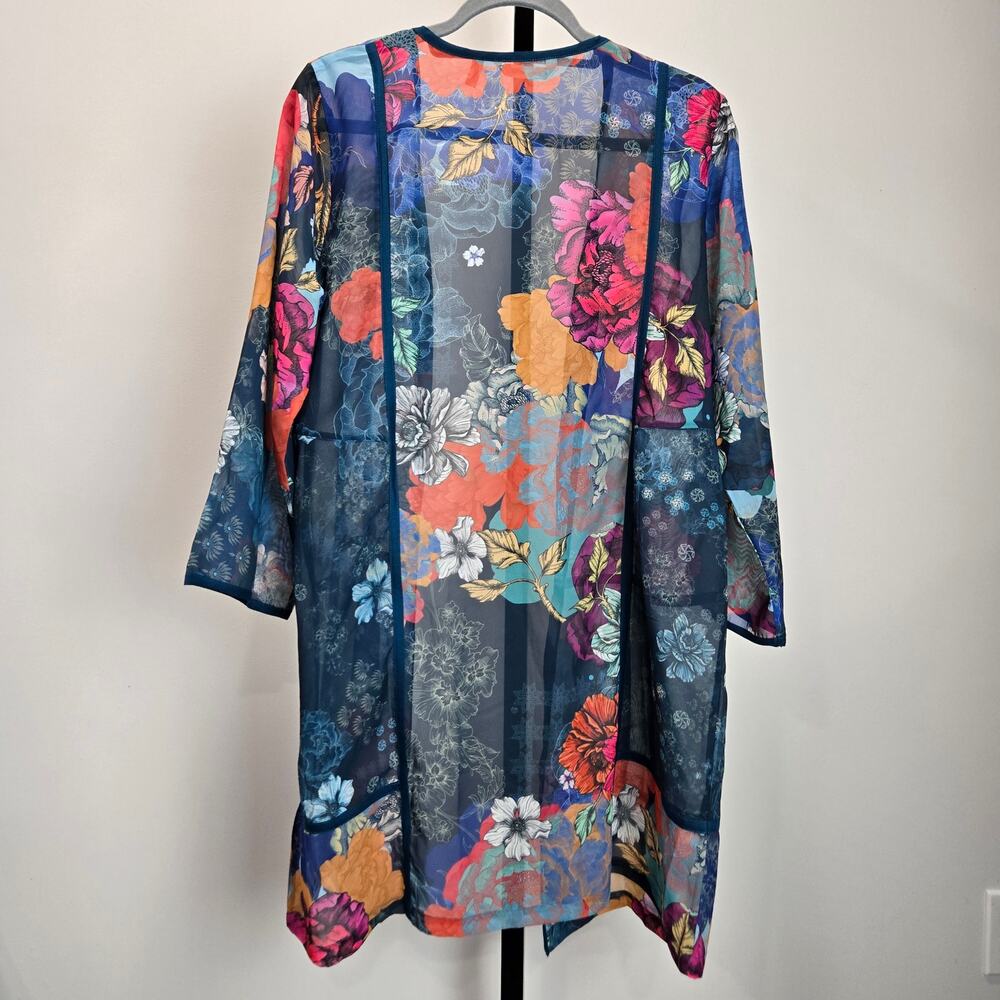 Soft Surroundings Sheer Chiffon Kimono Boho Floral Open Front Medium Art to Wear - Picture 6 of 8